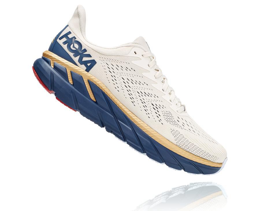 Hoka One One Koşu Ayakkabısı Erkek Beyaz/Mavi - Clifton 7 - EI4325961